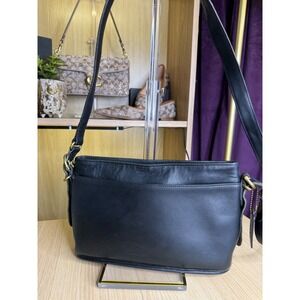 Vintage Coach Black Leather Shoulder Bag 9802 Zip Top Brass Hardware USA Made